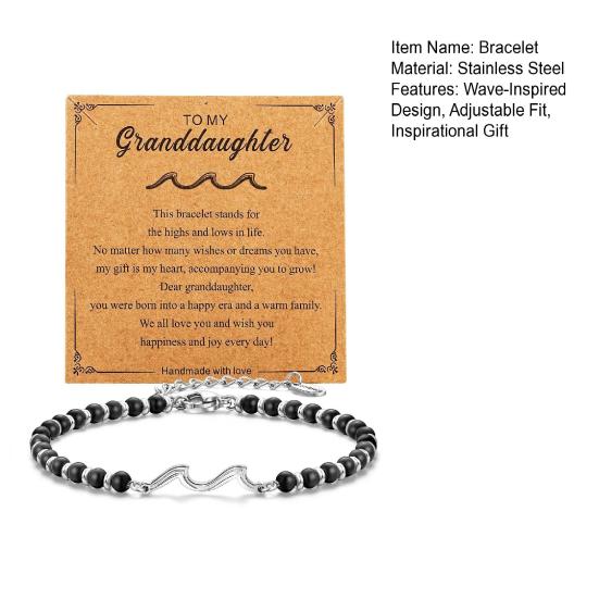 Unisex Wave Bracelet Adjustable Beaded Bracelet Friendship Bracelet Jewelry Gift with Inspirational Card for Family