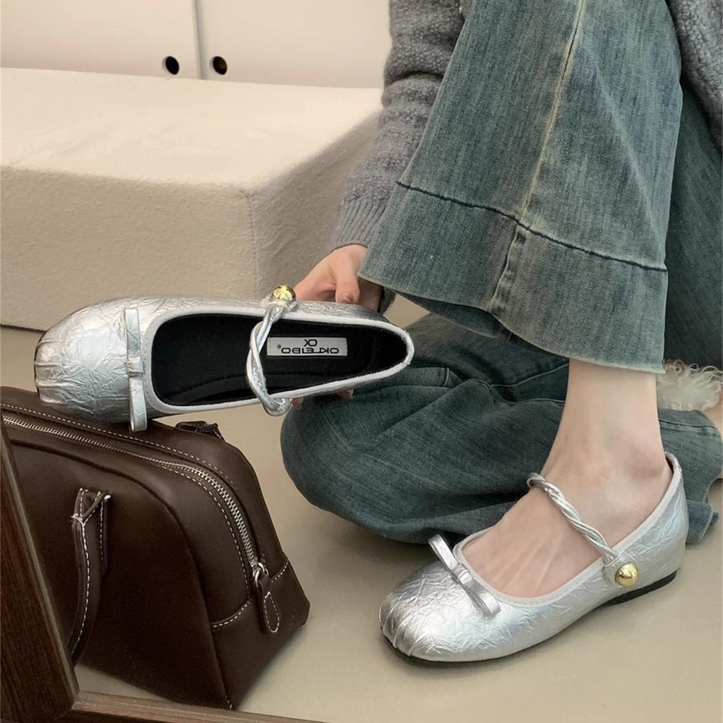 Inner height increase silver light mouth single shoes women's 2025 new Korean version with skirt gentle fairy thick-soled Mary Jane shoes