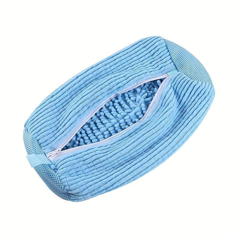 1pc Durable Shoe Washing Machine Bag for All Shoe Types - Yellow with Blue Zipper, Oval Protective Laundry Bag with Rich Fluff I