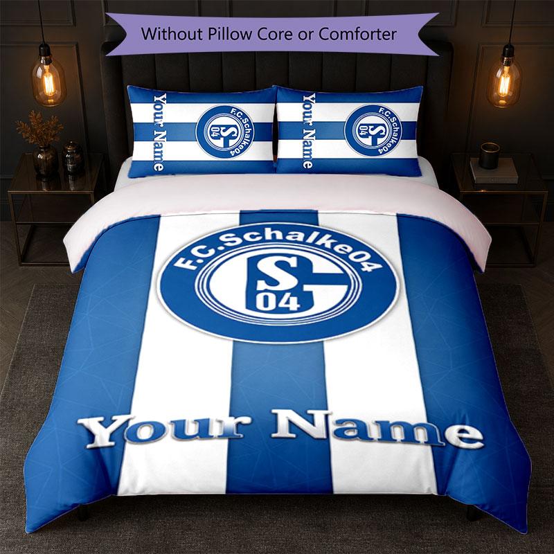 Set Biancheria da Letto Personalizzato Schalke 04 FC con Testo Nome 1 Copripiumino + 2 Federe Logo Calcio Regalo Personalizzato per Occasioni Speciali Decorazione Camera da Letto