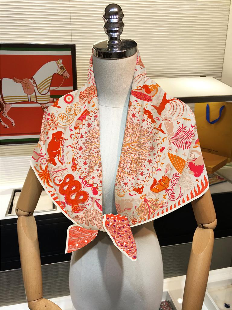 Lenço de Seda Sarja Animal Cavalo 90cm Xale de Moda Marca de Luxo Lenço Quadrado Hijab Feminino Bandana Foulard Lenço de Pescoço Lenços de Cabeça