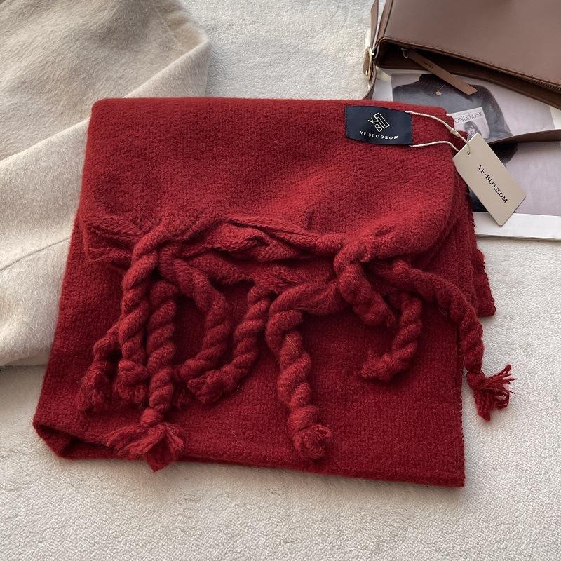 Simple Classic Solid Scarf Women Large Tassel Winter Imitation Cashmere Thick Warm Student Shawl Female Chic Muffler Fall Ladies