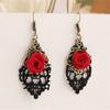 1 Pair Women Fashion Lace Red Rose Hollow Dangle Hook Earrings Jewelry Gift