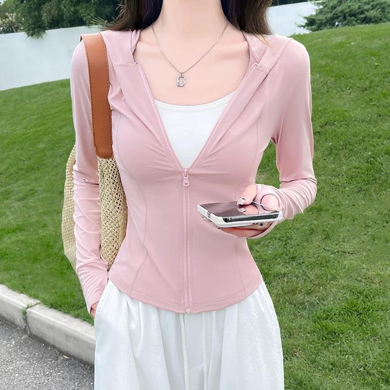 

Summer UPF50+ UV Protection Sunscreen Jacket Waist Slim Ice Silk Breathable Casual Top L