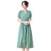 Guanle Wrinkled Silk Dress  Dress V-neck Medium and Long Skirt Waist Thin Mulberry Silk Dress