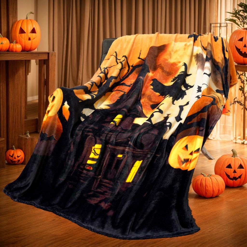 Halloween Kasteteppe Heks Mykt Plysj Koselig Flanell Halloween Teppe Dekorasjon For Fest Sofa Seng Stue