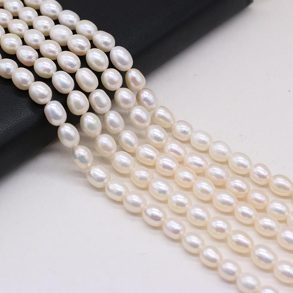 1String, White Rice Shape Pearl 7-8mm, Fashion Women Natural Freshwater Pearl Beads for Jewelry Making DIY Crafts, Luxury Bulk Gifts 36cm