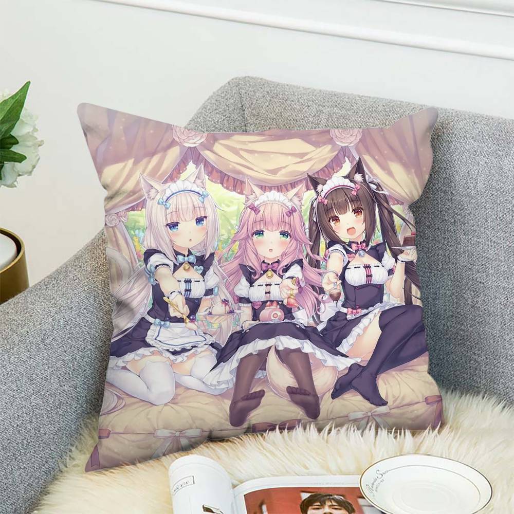 Аниме NekoPara Наволочка Двусторонняя печать Наволочка 45x45 Декоративные подушки Диван Домашний декор Мягкая наволочка 12x12Inch
