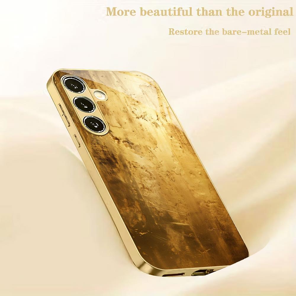 Gold texturiertes Muster galvanisierte Glas-Handyhülle geeignet für Samsung Galaxy S26 S25 S24 S22 S21 S20 FE/Ultra/Plus sturzsicher