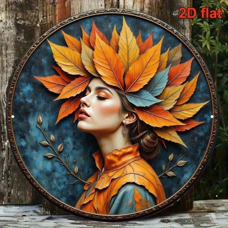 

Vintage Maple Leaf Metal Sign, 8 Inch Round Wall Art for Home, Autumn Rustic Decor for Living Room