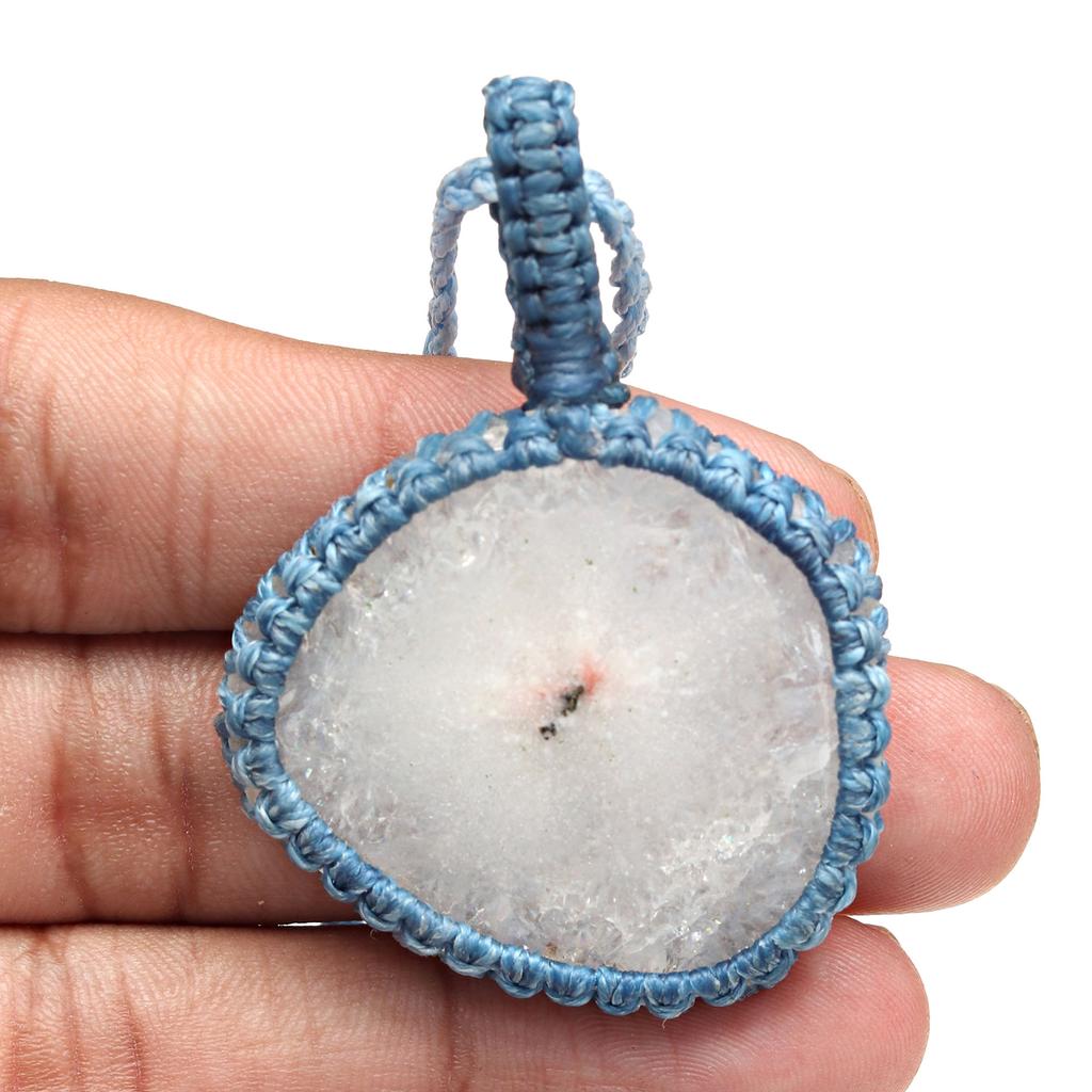 Silver Solar Drusy Gemstone Gift For Friend's Macrame Jewelry Pendant