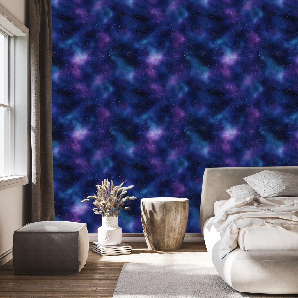 Navy blue and blue watercolor galaxy wallpaper, soft shapes 50x1000