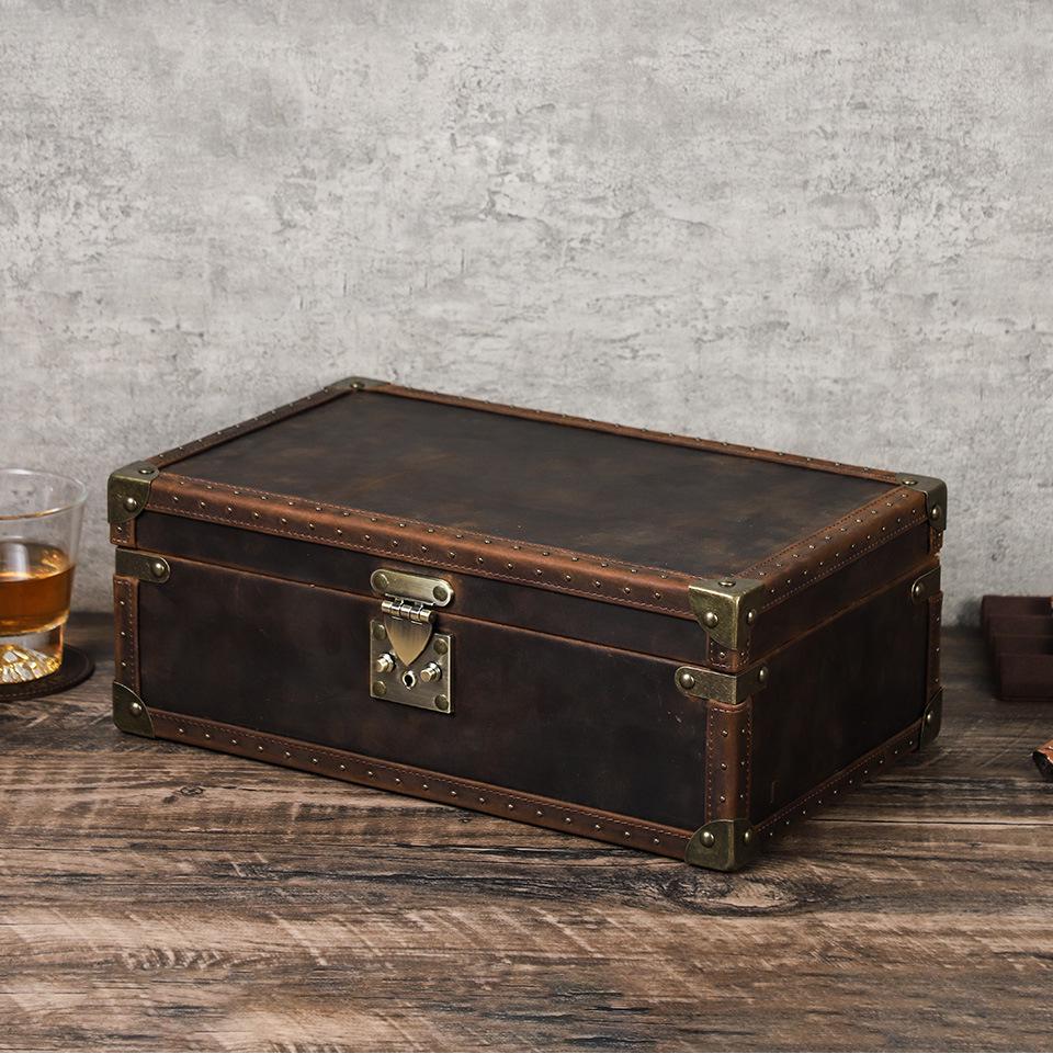 Handmade Retro Crazy Horse Leather Watch Display & Collection Box - Ten-Slot Drop-Proof Design
