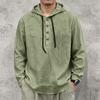 Men's Long Sleeve Hoodie Shirt Linen Drawstring Button Front Pullover Casual Loose Fit Lightweight Top for Spring Autumn