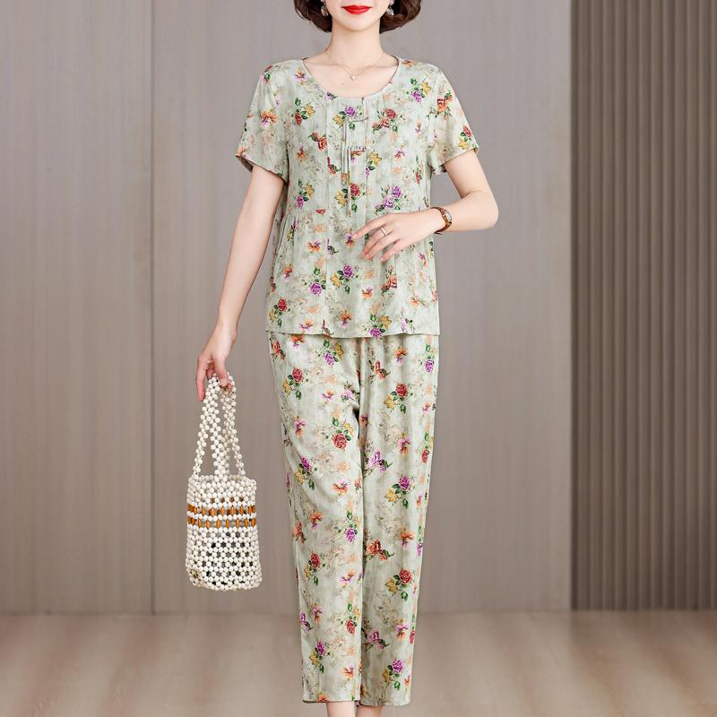 Plus Size 2 Piece Sets Women Outfit Summer Vintage Clothing Loose Casual Pants Sets