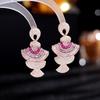 European and American Heavy Industry Color Zircon Small Skirt Earrings Round Face Thin Earrings Three-dimensional Gradual Change Pink Fan Earrings