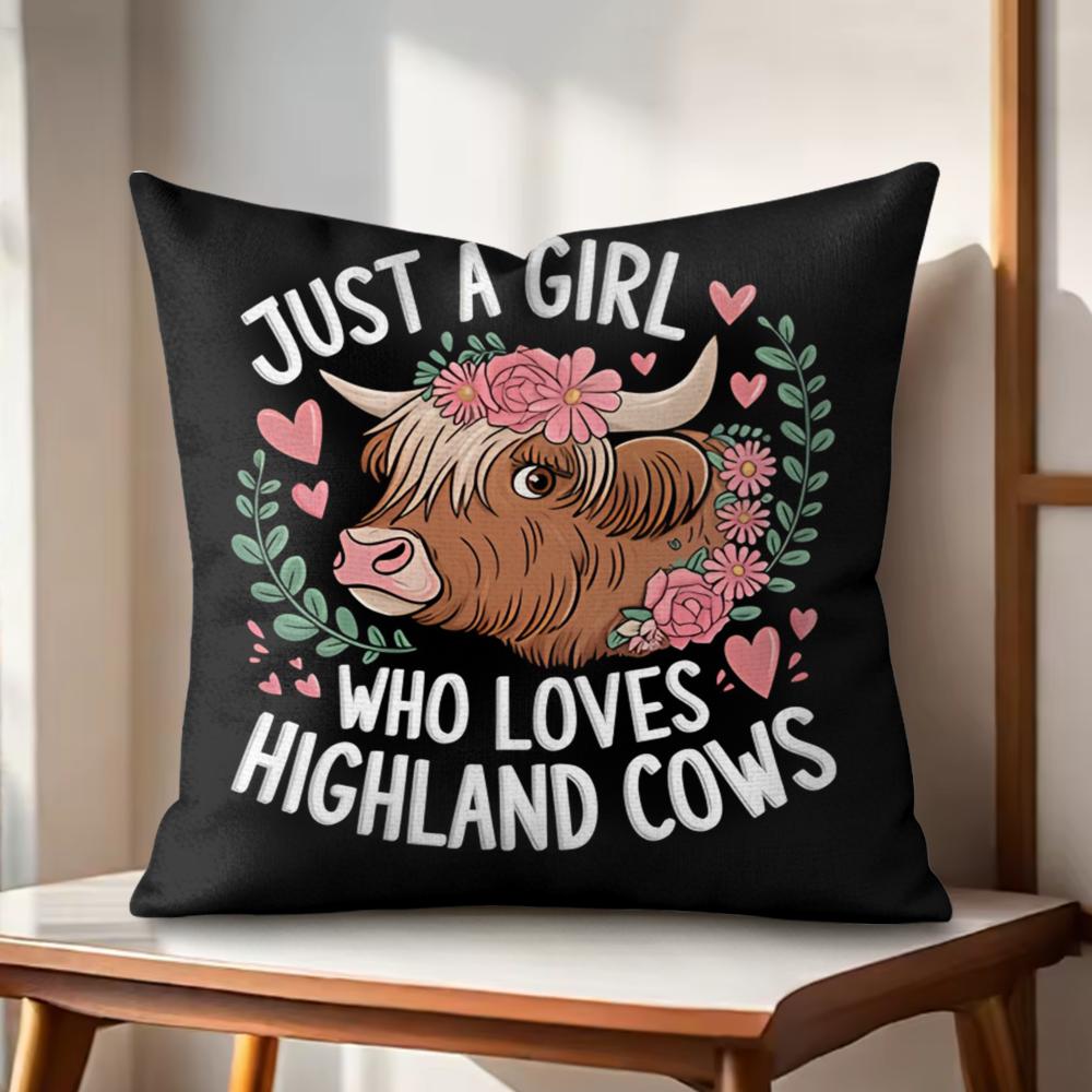 Highland cow black Cushion Cover Natural Linen Organic Fabric DoubleSided Printing Couch Pillow Covers Home Decor Gift