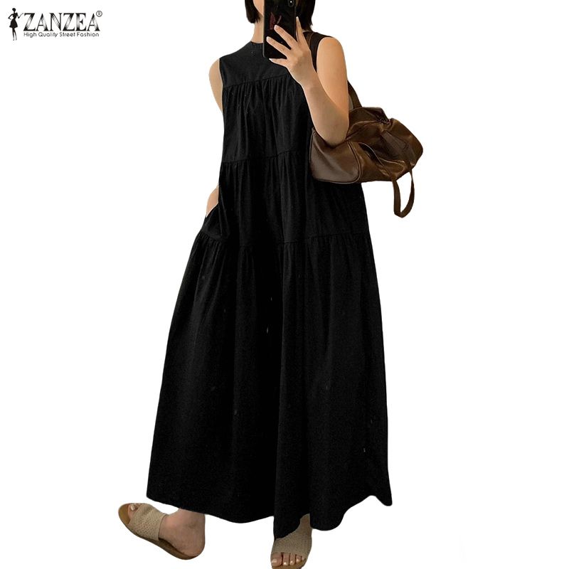 ZANZEA Women Casual Round Neck Summer Sleeveless Dress