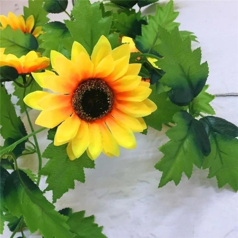 1/2/5 pz 260 cm Ghirlanda di Girasoli Gialli Artificiali Rampicante Floreale Decorazione Arco Floreale Matrimonio Seta