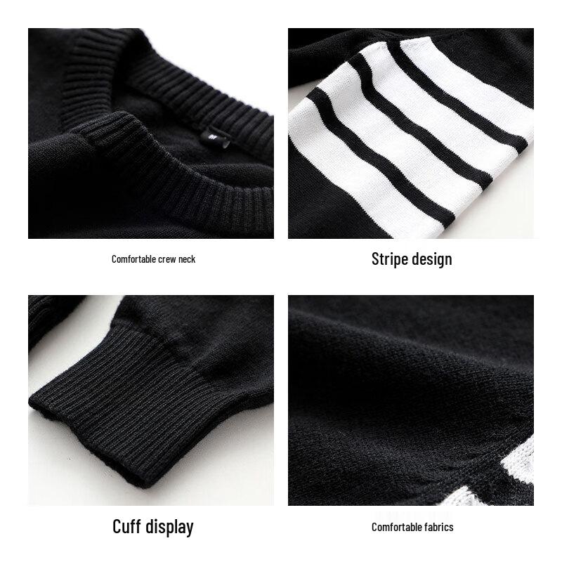 ROMON Men's Striped Round Neck Pullover Cotton Knit Sweater