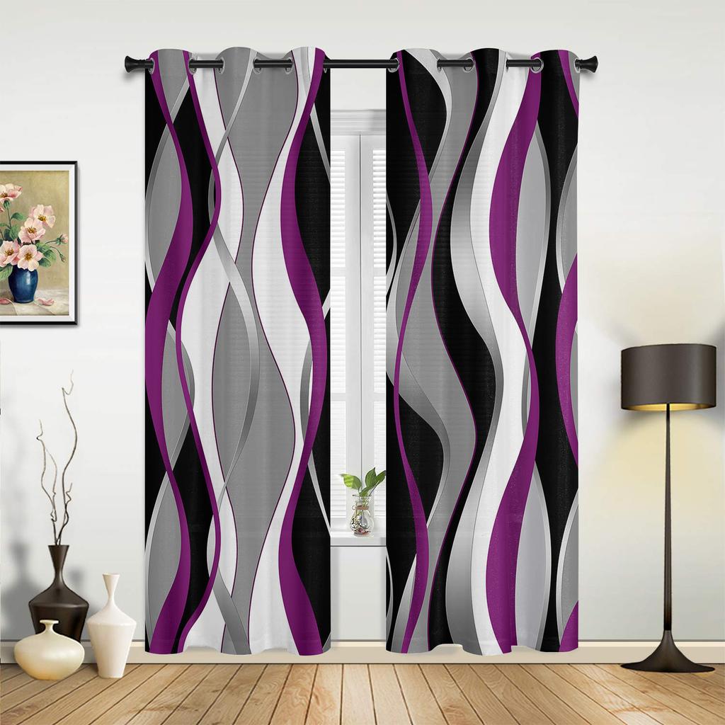 Purple Feather Watercolor Curtains Bedroom Living Room Drapes Kitchen Children Window Curtain Home Decor Modern Made Of Polyester Washable Area Ready