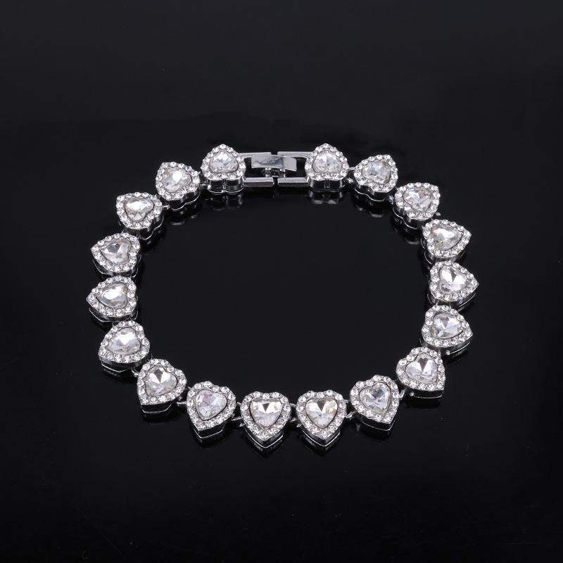 

45 см Хип-хоп Теннисная цепочка Браслет Ожерелье Блестящее Сердце Цирконий Рок Вечеринка Ювелирные изделия 20cm серебряный