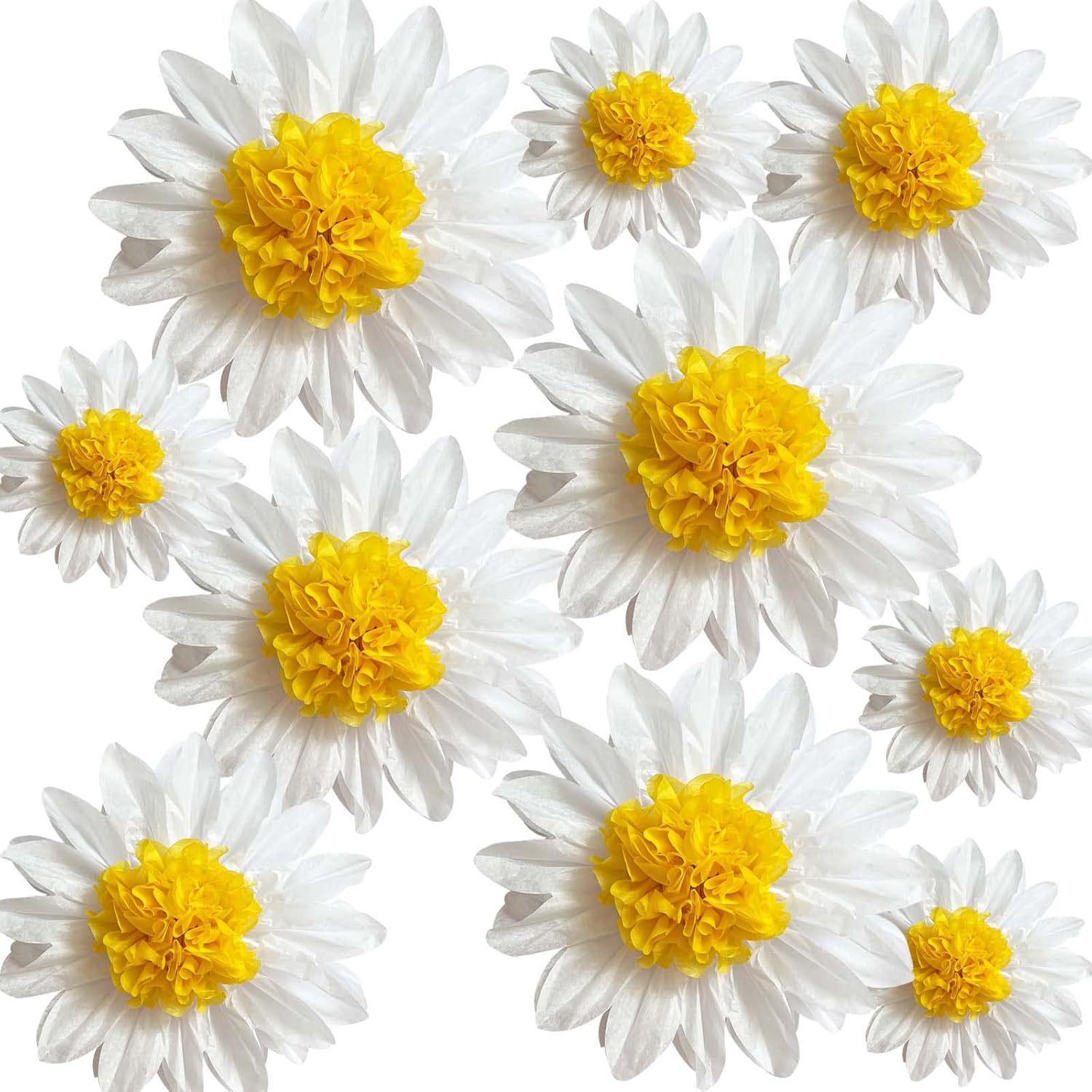 

8Pcs Artificial Sunflower & Daisy Paper Flowers - White Floral Backdrop Decor for Wedding, Birthday Party & Holiday Decoration 20cm