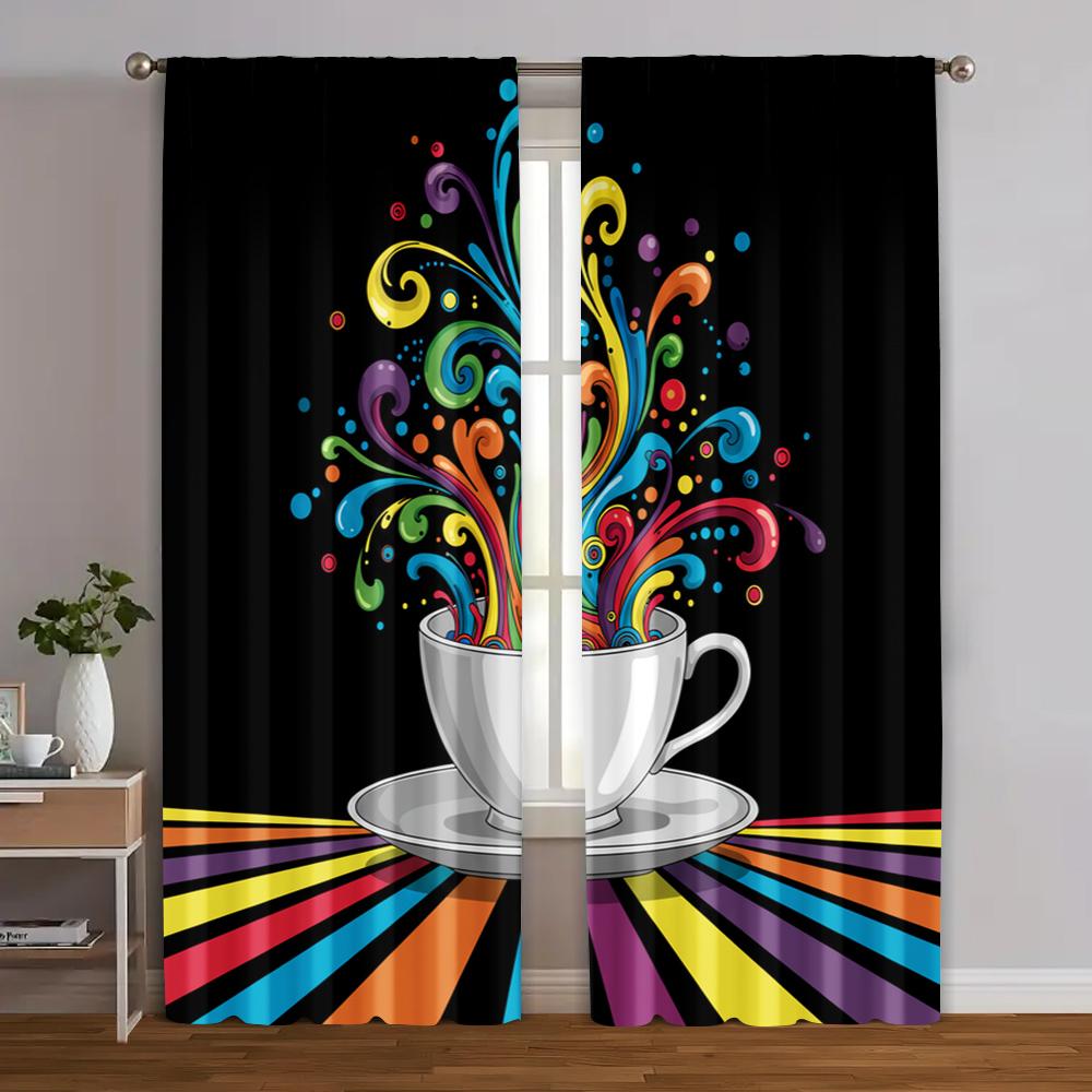 

2 шт., Шторы для окон Абстрактный кофейный, Машинная стирка Полиэстер, Без электричества Семейная вечеринка для празднования в помещении, 52.50×116.00 CM 2pcs