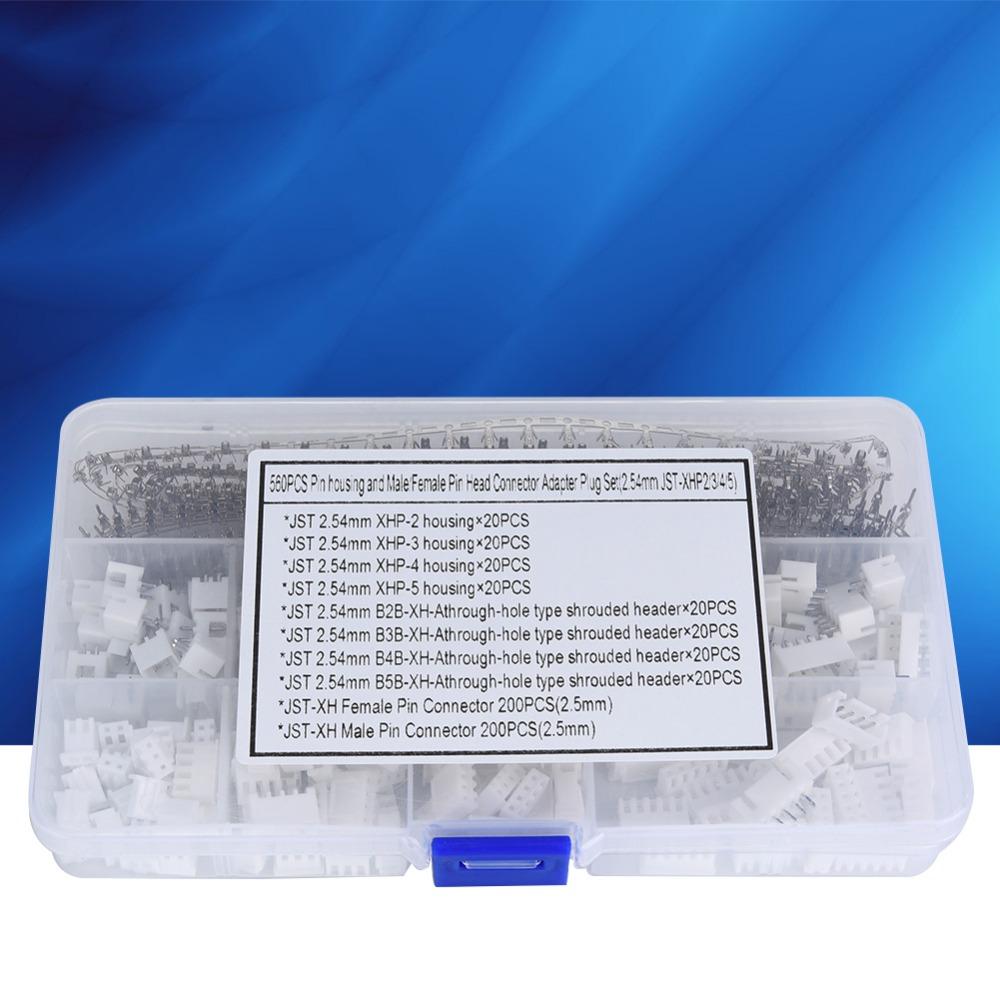 560PCS 2.54mm Pitch Pin Connector Housing JST-XHP2/3/4/5 Male Female Shrouded Header Crimp Terminal Kit Headers Assortment