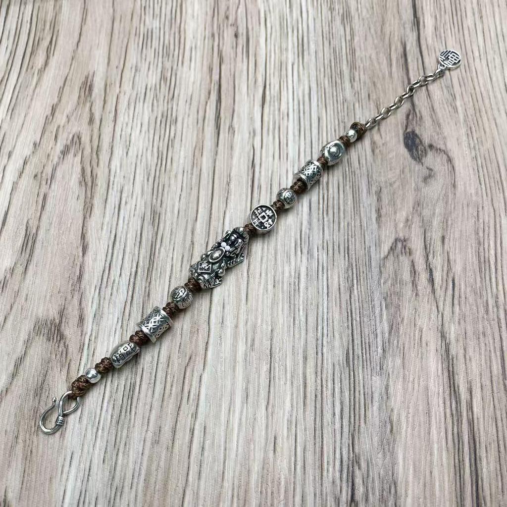 Pixiu Copper Coin Bracelet: Ethnic-Style Handcrafted Rope, Retro Creative Gift for Men