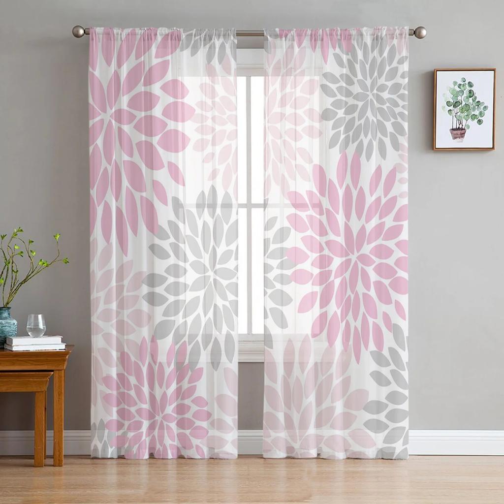 Perdele din tul cu flori galbene de culoare vintage Dahlia pentru sufragerie perdele transparente pentru dormitor perdea fereastră de bucătărie