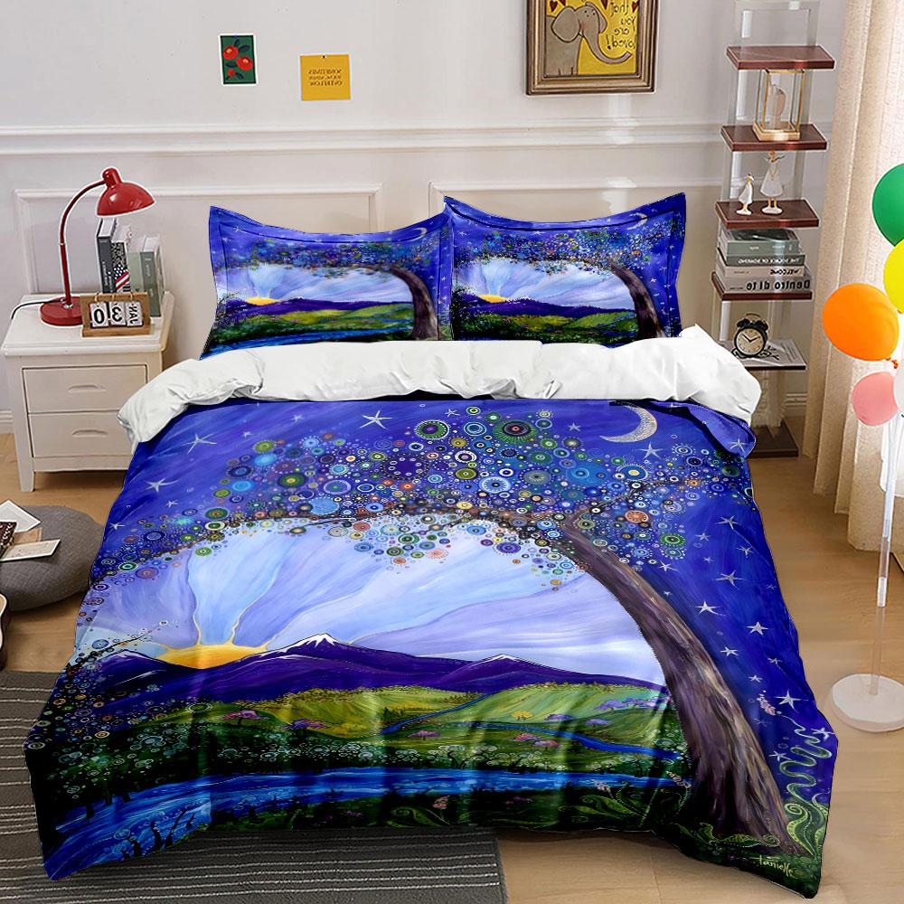 Tree, sun, stars, landscape. Bedding sets Duvet cover sets Duvet covers Pillowcases(1* Duvet Cover 2* Pillowcases without duvet insert)