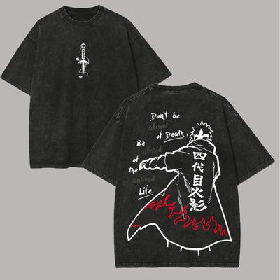 Καλοκαιρινό T-Shirt Minato Namikaze με Φράση Vintage Acid Wash Streetwear Ρετρό Anime Γραφικό Ανδρικά T-shirts Βαμβακερά Ρούχα