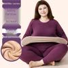 Women's Plus Size Fleece-Lined Lambswool Dralon Crew Neck Warm Underwear Set for Winter Cold Protection