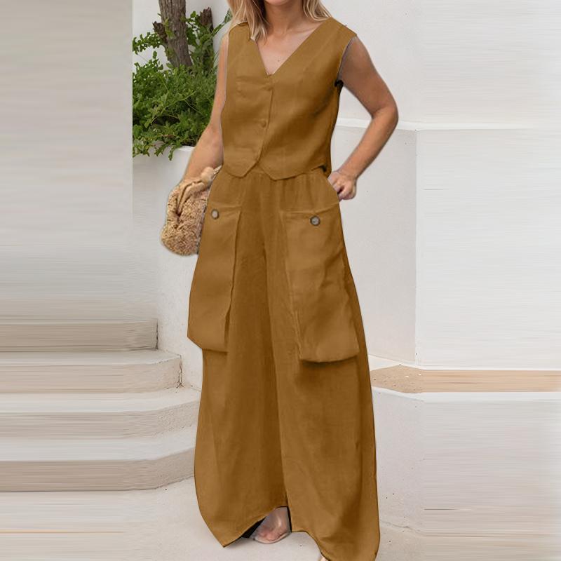 

ZANZEA Женские топы без рукавов и брюки Повседневные костюмы-двойки 5XL хаки