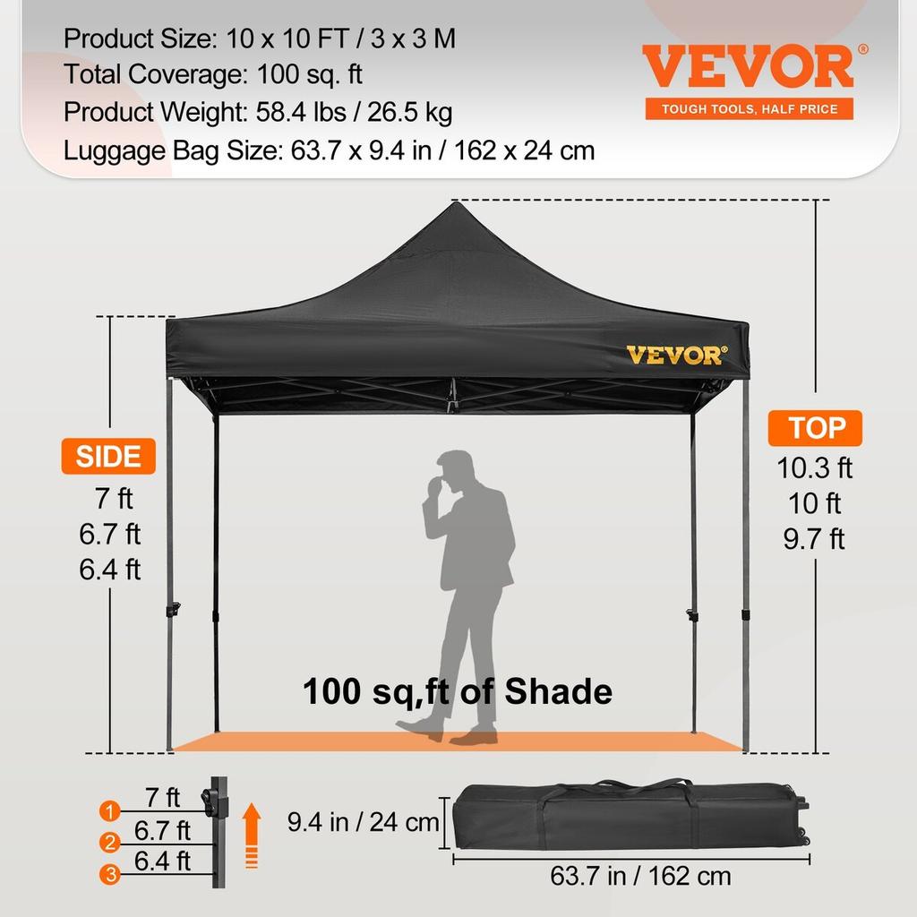 10 x 10 FT Pop Up Canopy Tent, Outdoor Patio Gazebo Tent with Removable Sidewalls and Wheeled Bag, UV Resistant Waterproof Instant Gazebo Shelter for
