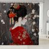 Kids Japanese Geisha Shower Curtain Boys Girls Cherry Blossoms Bathroom Shower Curtain Set Japanese Style Bath Curtain