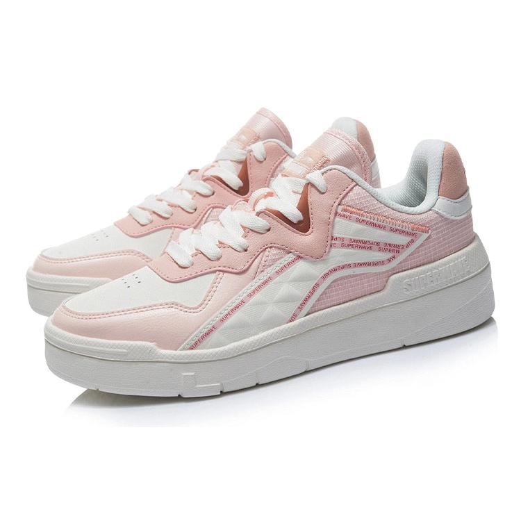 Li Ning Wave Superwave Lite Slip Resistant Abrasion Resistant Low Top Skateboard Shoes Women's Pink White AGCR156-2