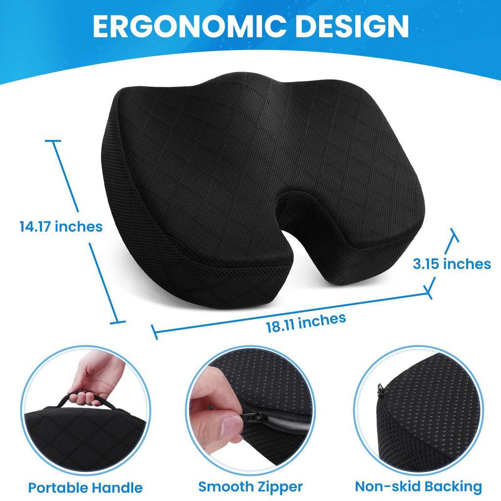 Breathable Memory Foam Lumbar Support Cushion for Office, Car, or Student Chair