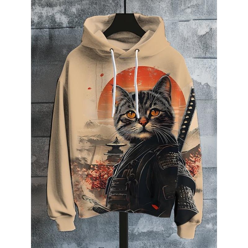 Men's Japanese Art Cat Eats Ramen Print Hoodie Autumn/Winter New 3D Anime Swearshirt Men Women Pullovers Oversized Y2k Tracksuit