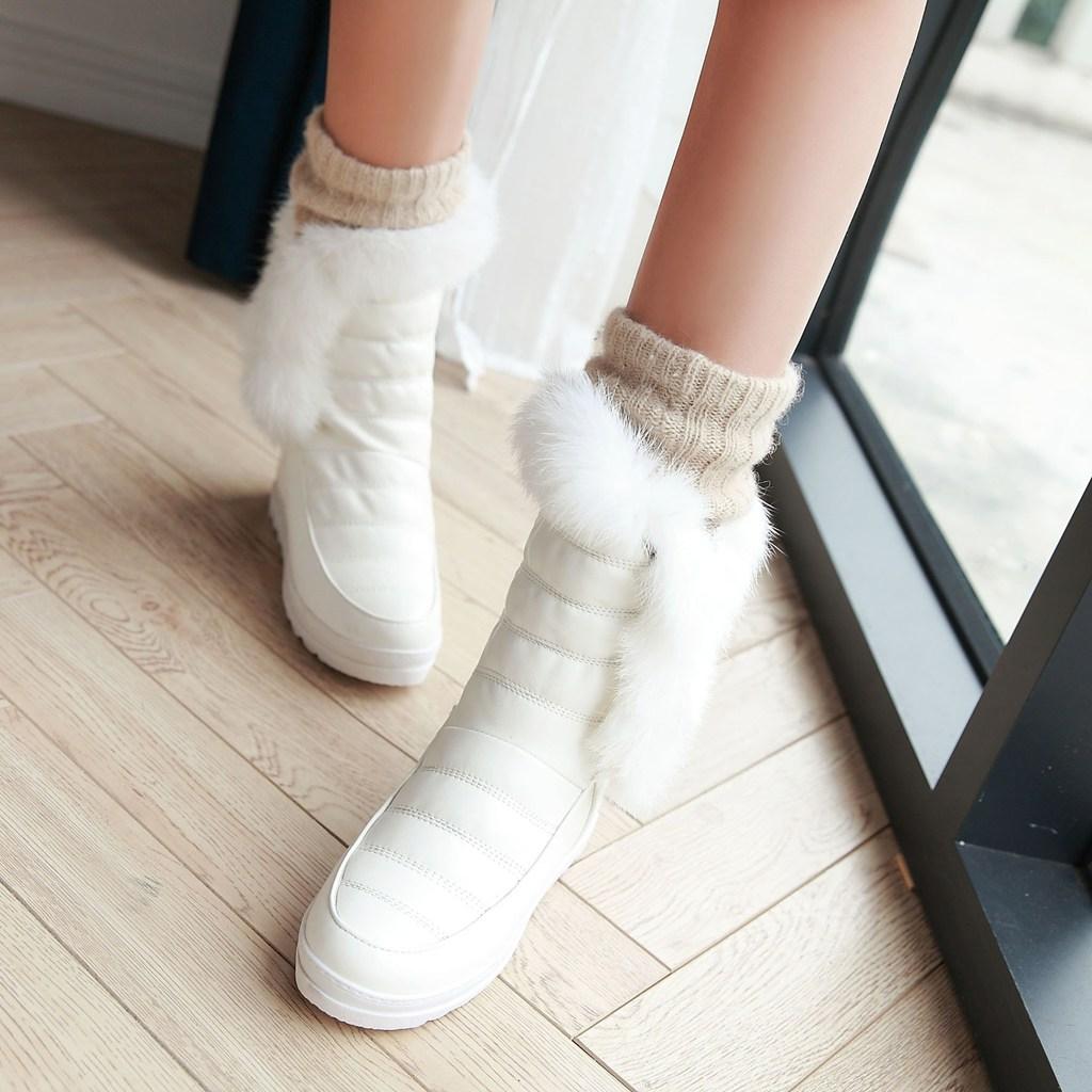 Women's snow boots winter new flat-bottomed slope heel rabbit fur short boots large size warm plush short boots