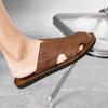 Men Slippers Handmade Simple Flats Brown Leather Sandals Black Summer Roman Sandals Closed Toe Beach Shoes Plus Size
