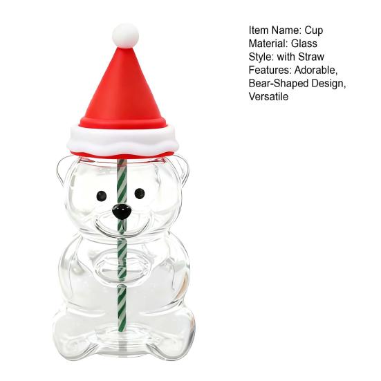 Christmas Glass Straw Tumbler Cute Holiday Themed Sippy Cup for Coffee Beer Wine Cocktails Reusable Drinking Glass with Straw