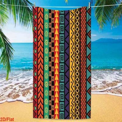 Multicolor Ethnic Geometric Vertical Stripe Tribal Pattern Beach Towel Quick Dry Towel For Bohemian Outdoor Beach Camping
