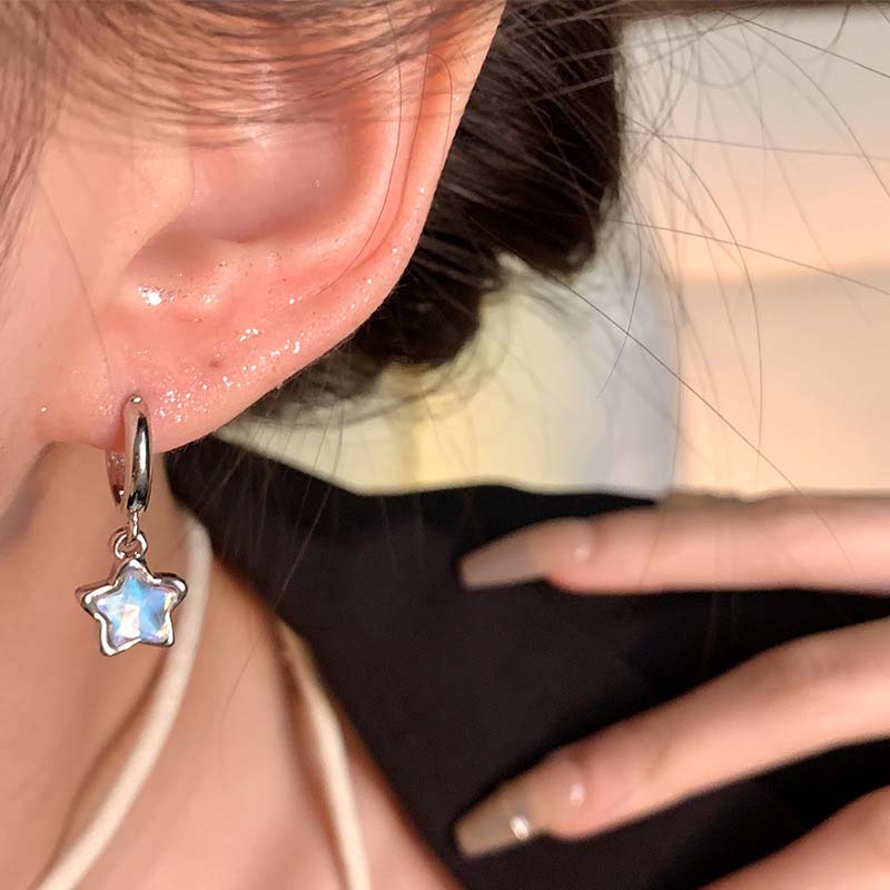 Kpop Y2K Pink Moonlight Stone Star Pendant Earrings For Women Egirl Fashion Sweet Crystal Star Ear Buckle Zircon Accessories