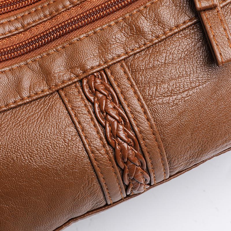 Multi-Pocket-Muttertasche mittleren Alters Große Kapazität Mehrschichtige Umhängetasche aus weichem Leder für Damen