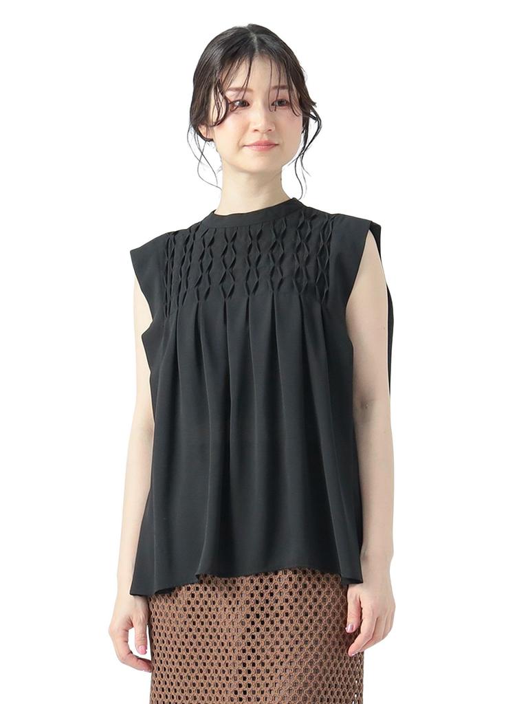 Beams Heart Smocking French One Size Women's S/S Blouse, Black,