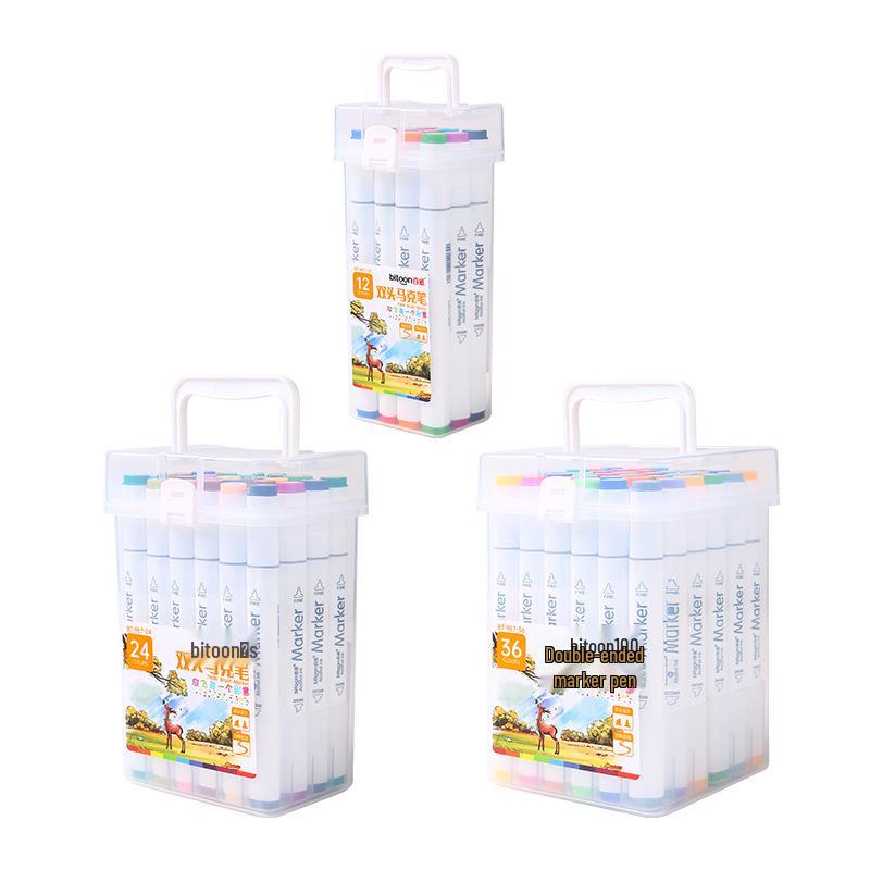 Baitong Double-Ended Triangular Marker Pen Set: Alcohol & Oil-Based, Quick-Drying, Available In 12/24/36/48/60 Colors.