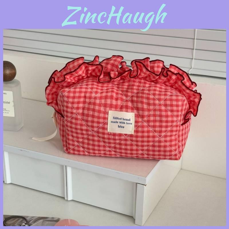 Cotton Makeup Bag With Lace Trim For Travel And Daily Use Ladies Organizer