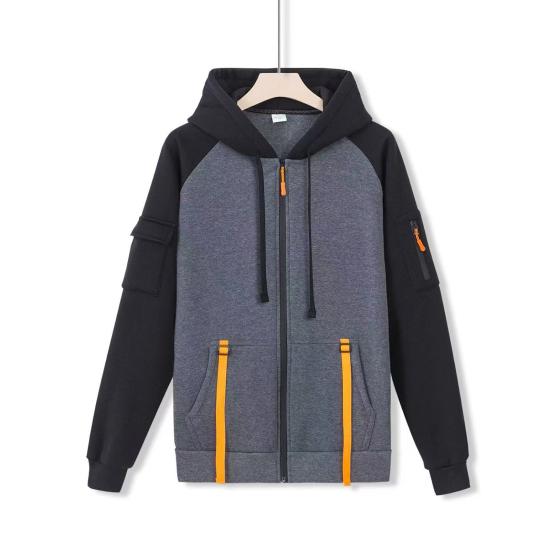Men Hooded Jacket Autumn Winter Zip-up Hoodie Multi-Pocket Fleece Lined Sweatshirt Jacket for Daily
